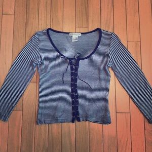Black & White Striped Juniors 3/4 Sleeve Knit Top